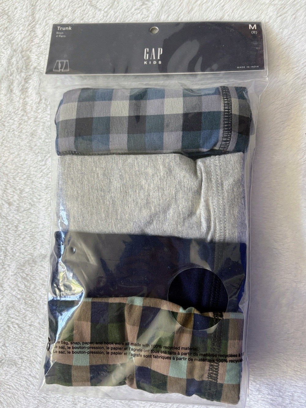 GAP Kids 4-Pack Boxer Briefs — Gray, Navy & Green Plaid